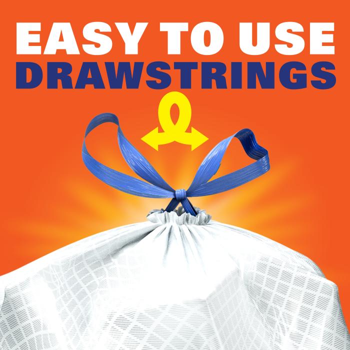 white trash bag with easy to use drawstrings