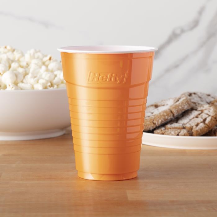 Hefty Party On Assorted Color Party Cups Orange Cup On Countertop