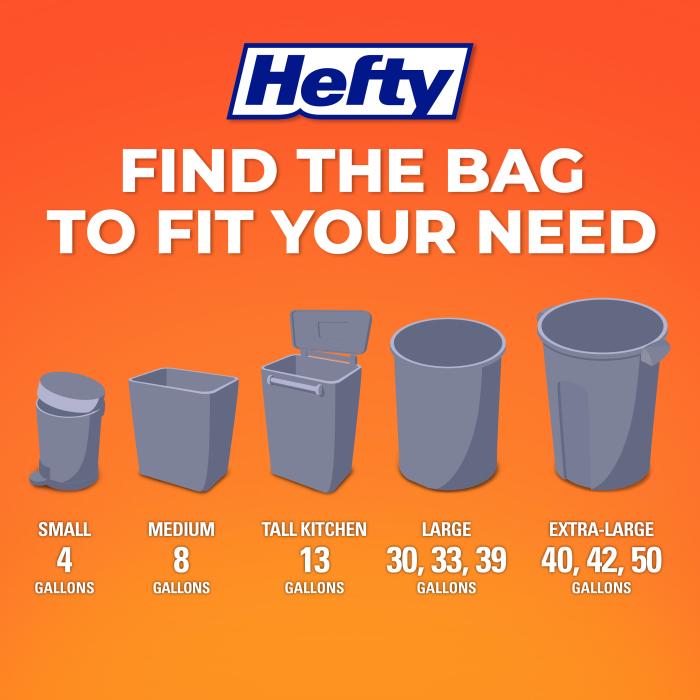 Hefty Steel Custom Fit I Size Drawstring Trash Bags, Black, Fresh Scent,  10.5 Gallon, 40 Count 