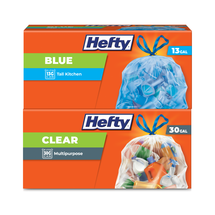 Hefty Clear and Blue Trash Bags